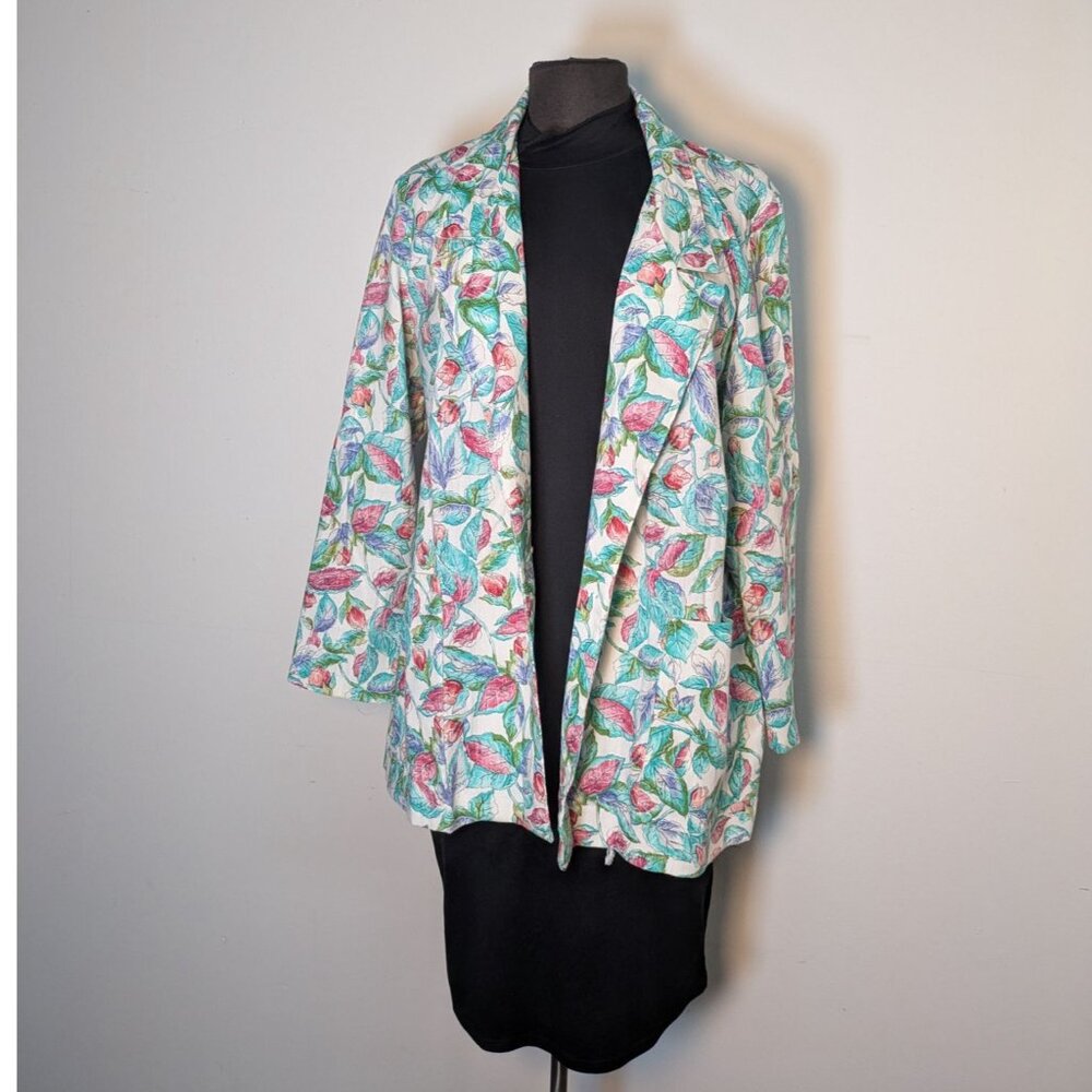 Vintage 1980s Floral Oversized Lightweight Blazer Jacket, Size S M